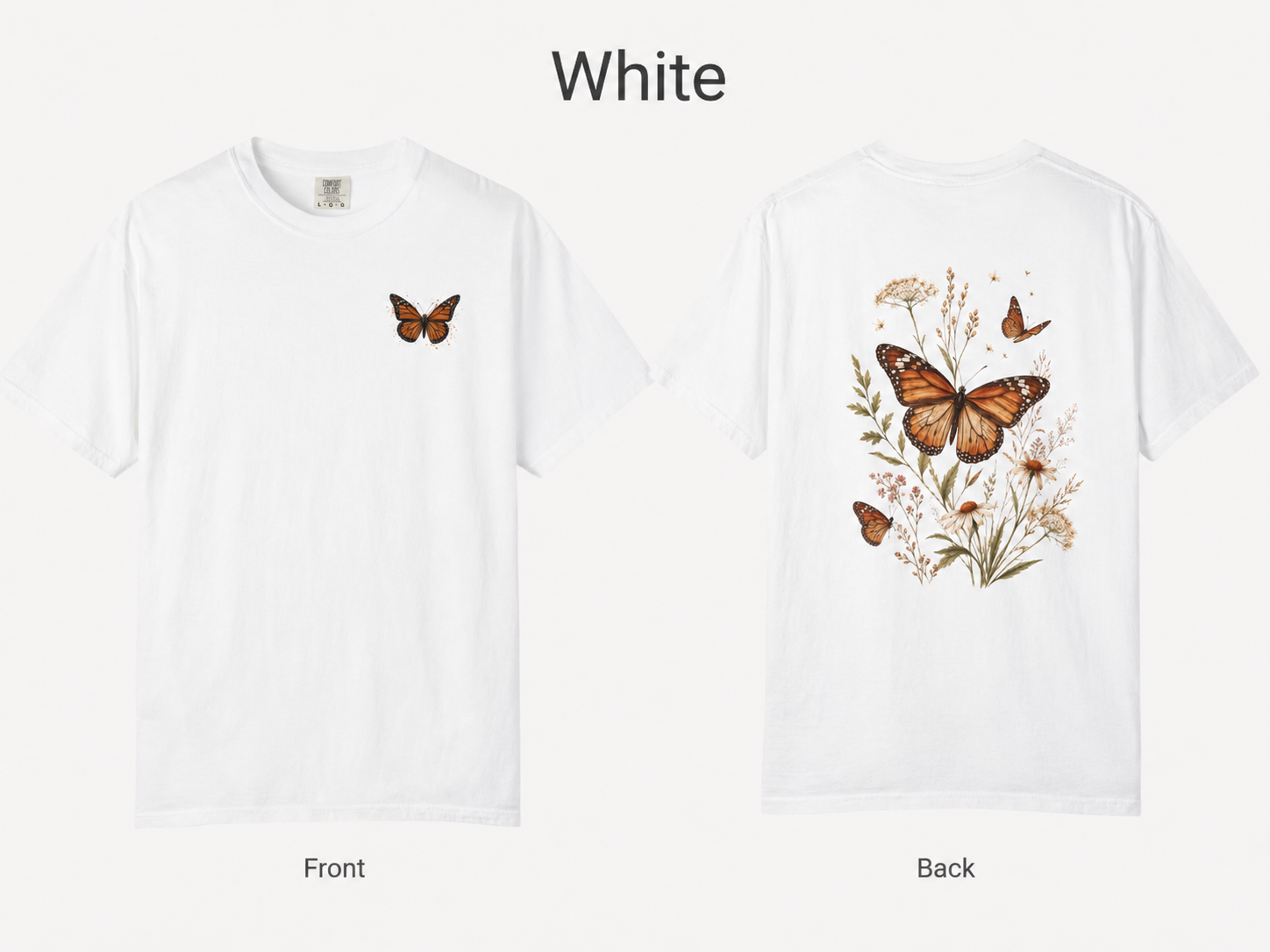 Monarch & Wildflowers - Vintage Botanical Front & Back Tee