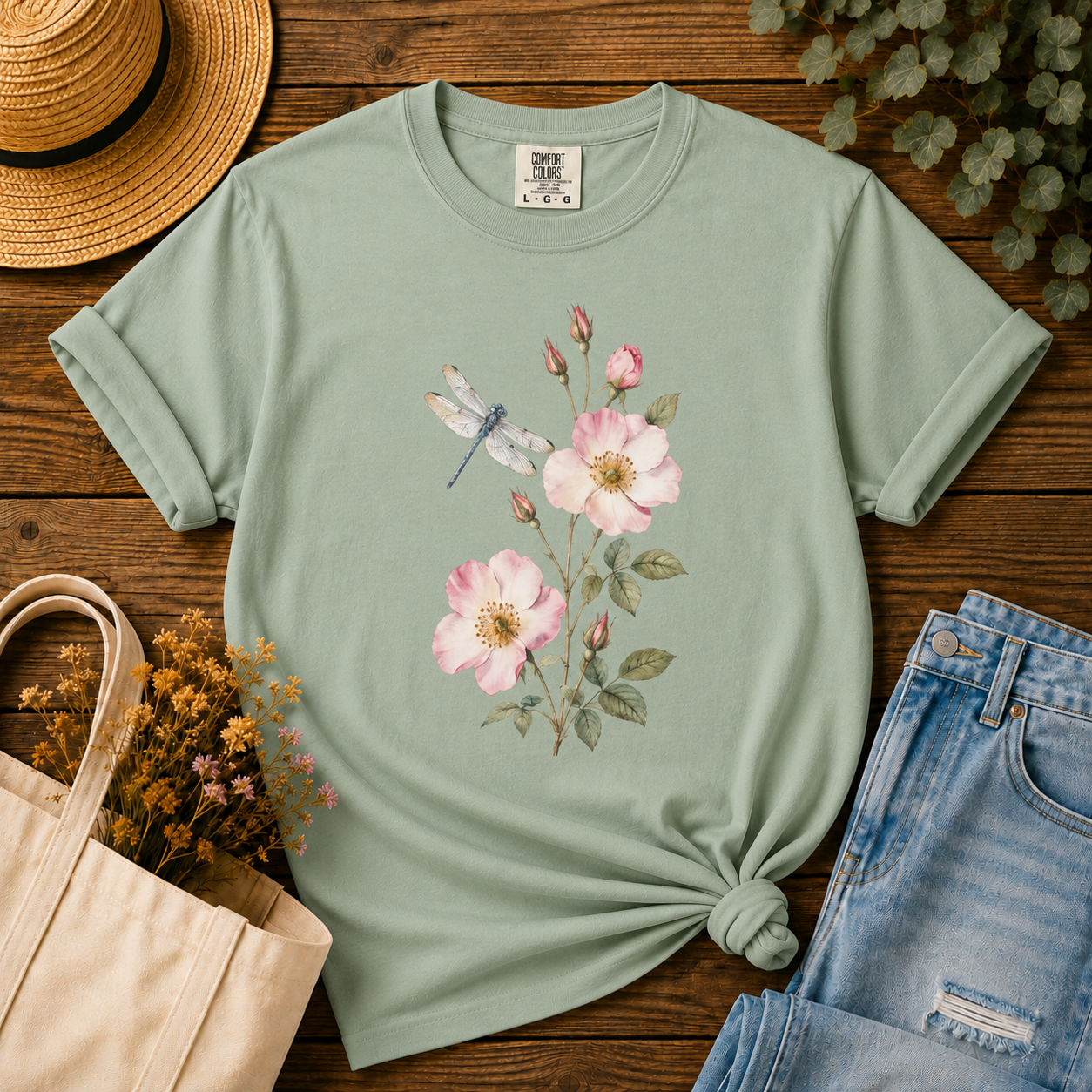 Wild Rose & Dragonfly Tee