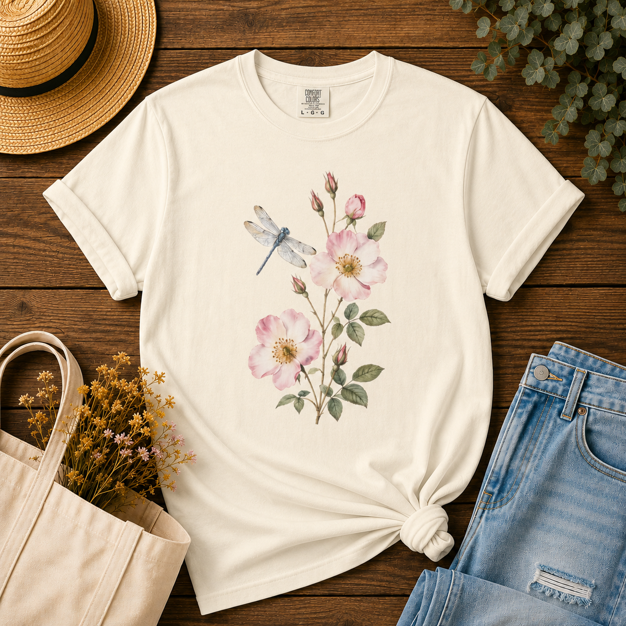 Wild Rose & Dragonfly Tee