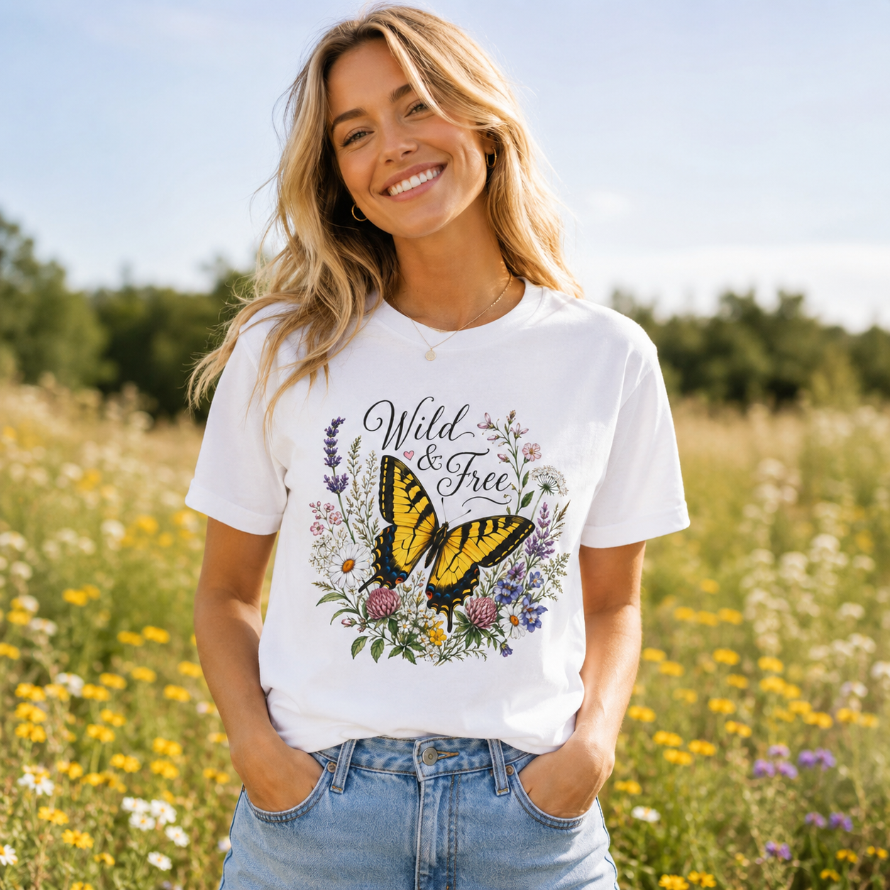 Wild & Free - Butterfly Wildflower Tee
