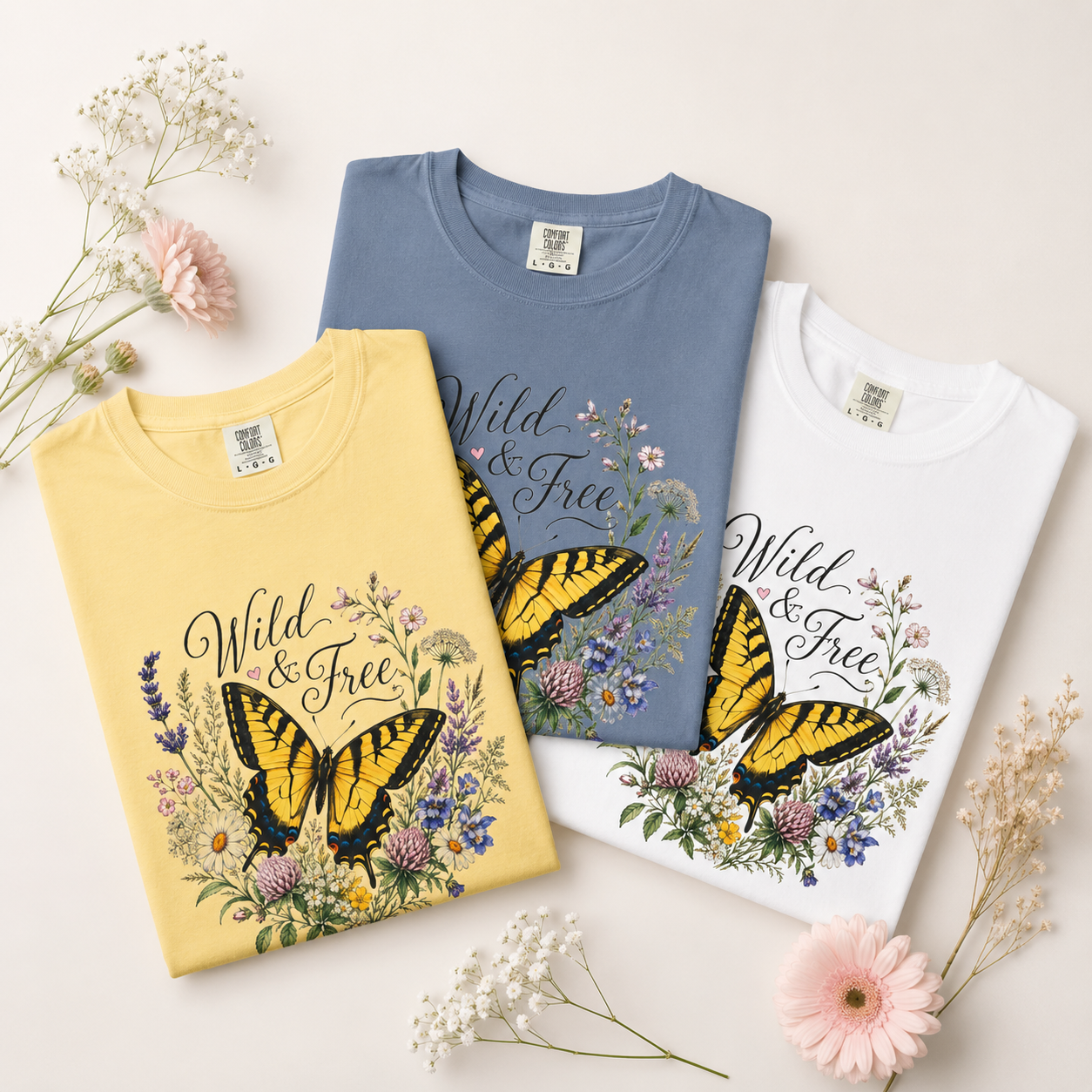 Wild & Free - Butterfly Wildflower Tee