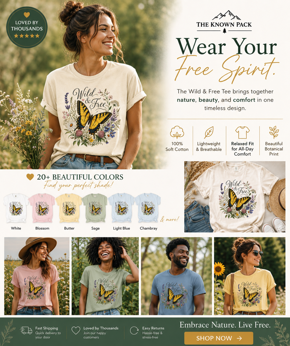 Wild & Free - Butterfly Wildflower Tee