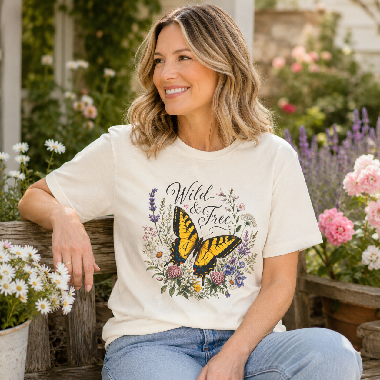 Wild & Free - Butterfly Wildflower Tee