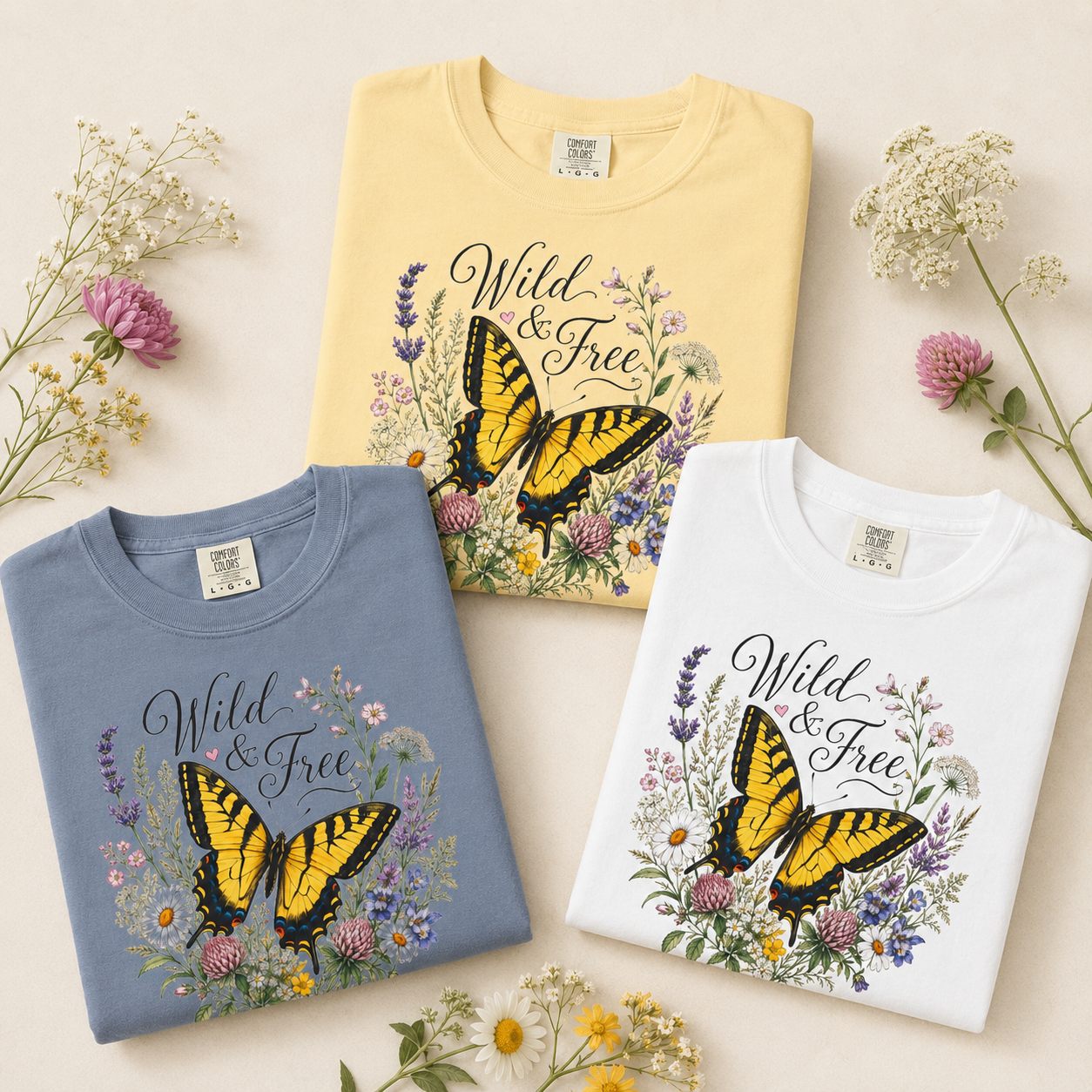 Wild & Free - Butterfly Wildflower Tee