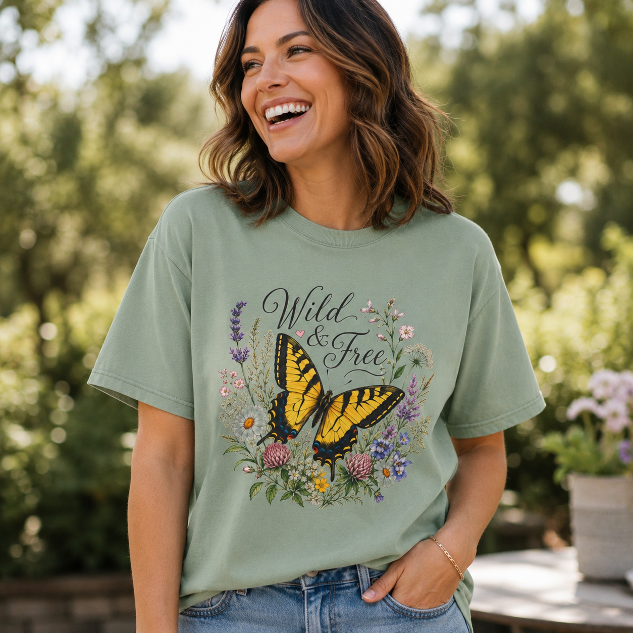 Wild & Free - Butterfly Wildflower Tee