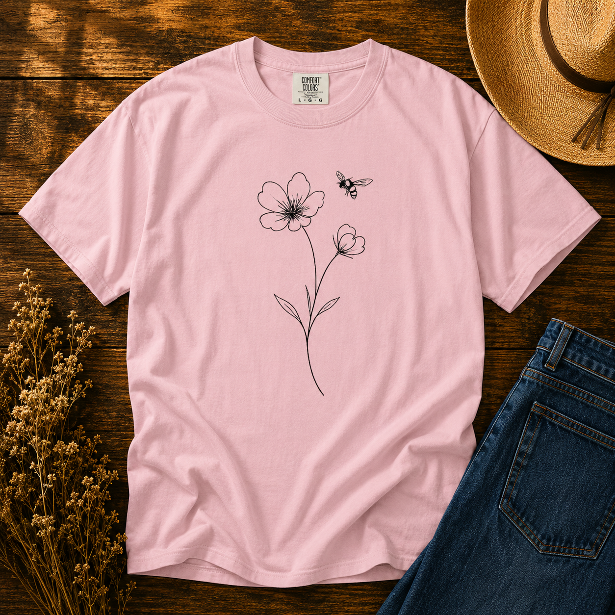Wildflower Bee Line Art Tee