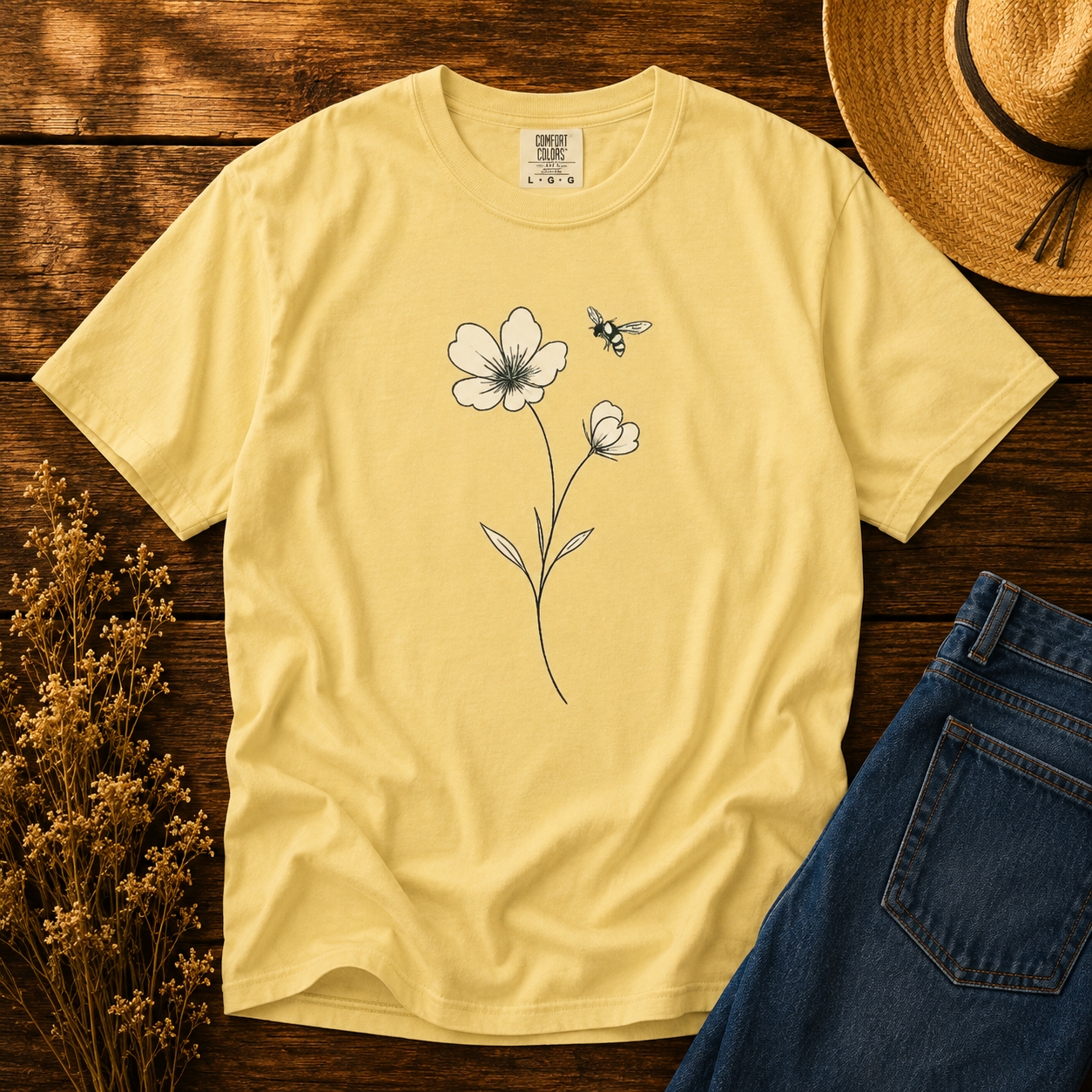 Wildflower Bee Line Art Tee