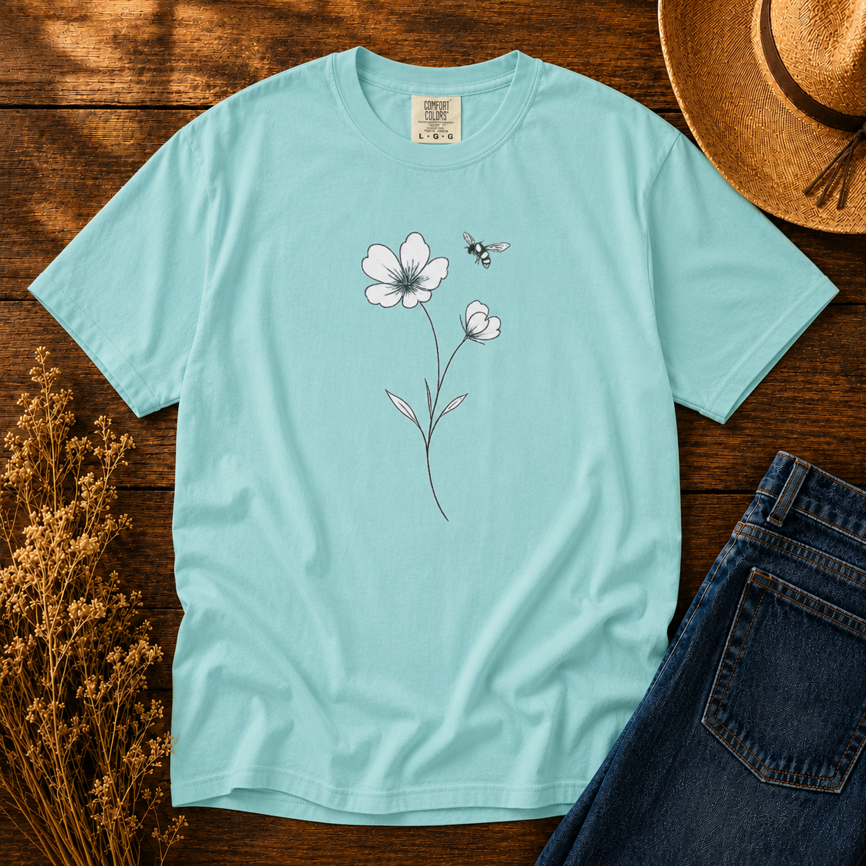 Wildflower Bee Line Art Tee