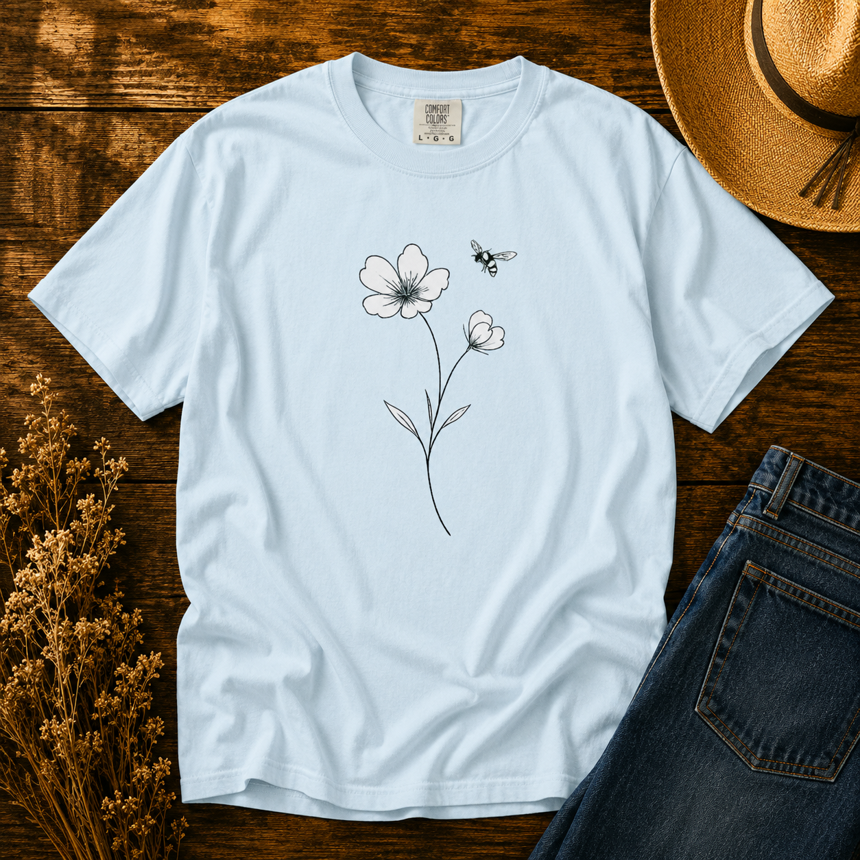 Wildflower Bee Line Art Tee