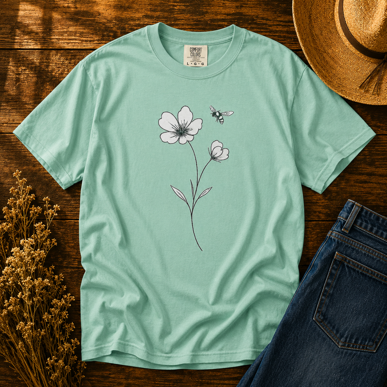 Wildflower Bee Line Art Tee