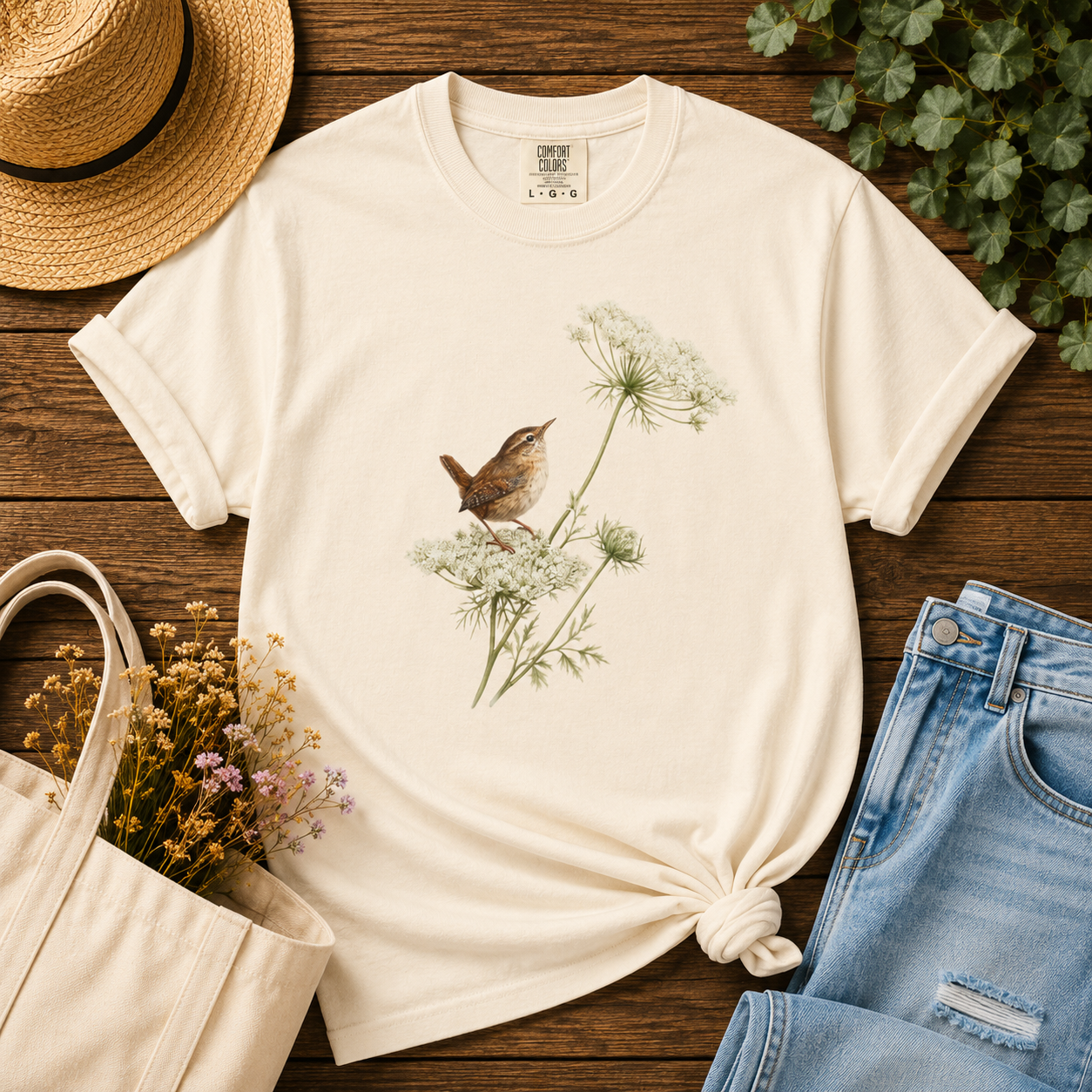 Wren on Queen Anne's Lace Tee