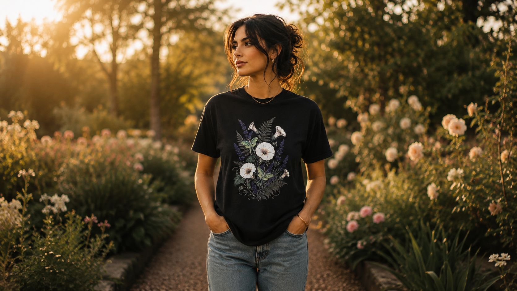 Luna Moth & Moonflowers - Vintage Botanical Tee