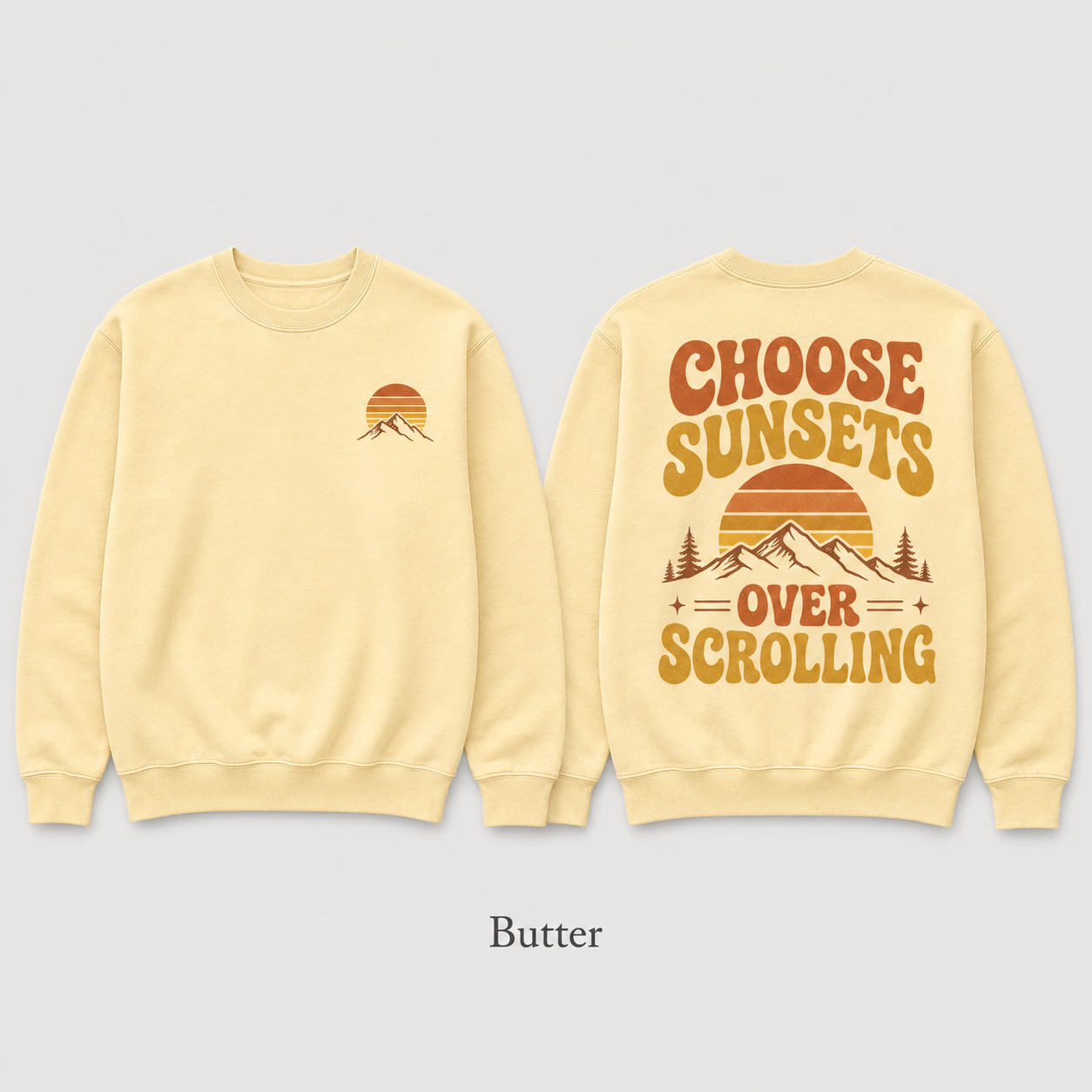 Choose Sunsets Over Scrolling — Retro Sunset Sweatshirt