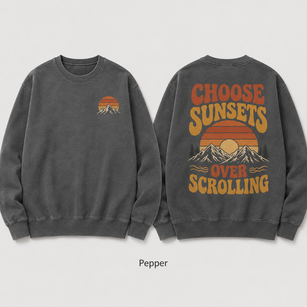 Choose Sunsets Over Scrolling — Retro Sunset Sweatshirt