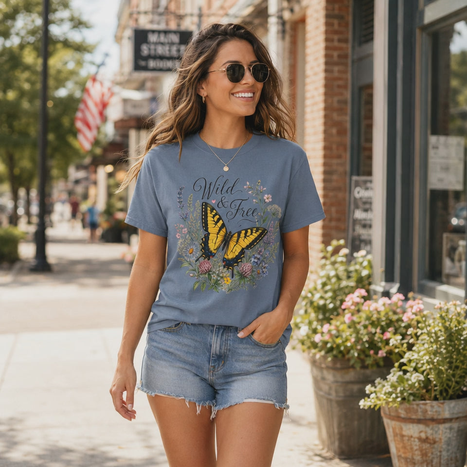 Wild & Free - Butterfly Wildflower Tee