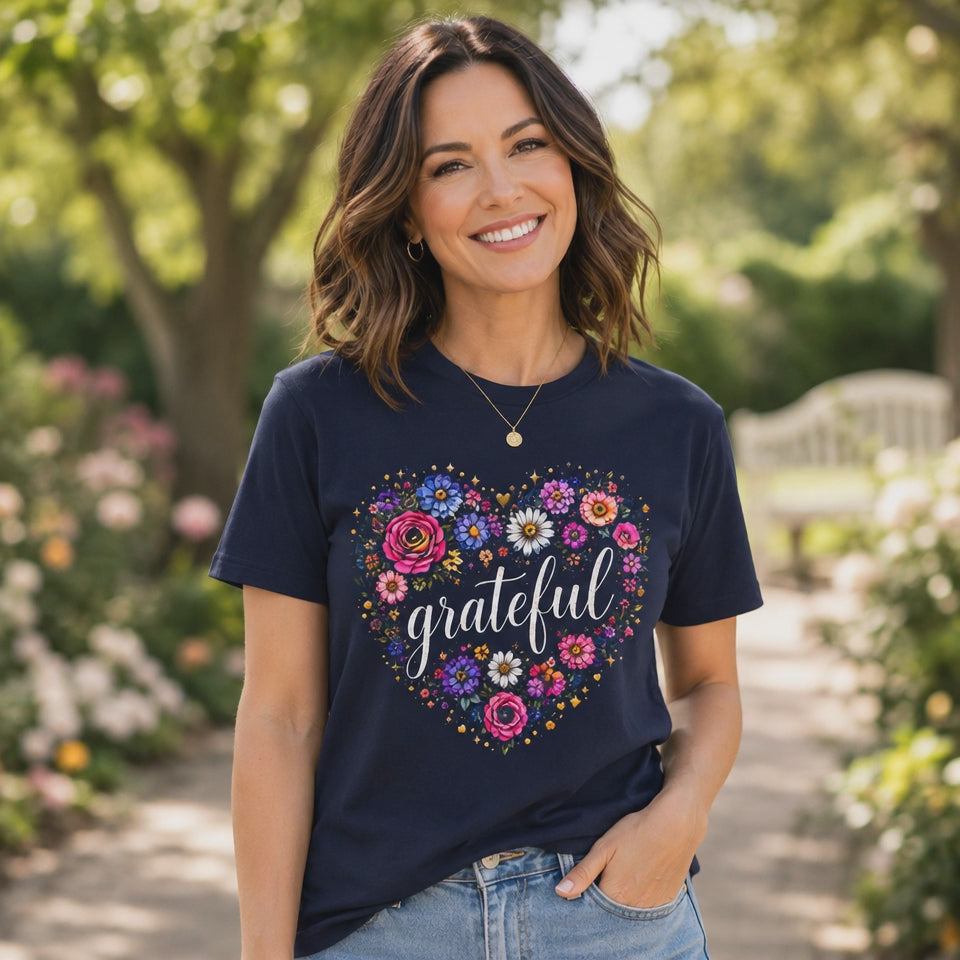 Grateful - Floral Heart Tee