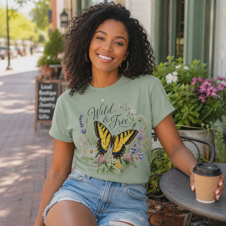 Wild & Free - Butterfly Wildflower Tee